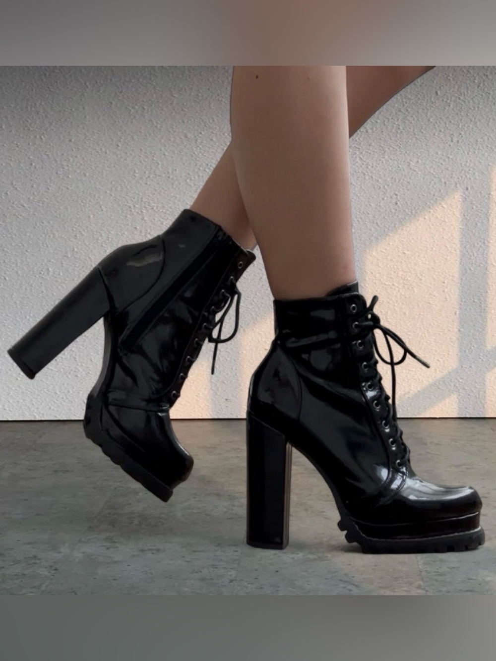 Liliana Black Patent High Heel Boots